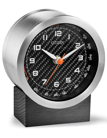 Citizen Workplace Round Silver-Tone Clock w/ Black Oak Base - Bluetooth Speaker - CC3000