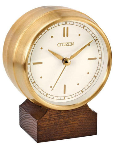 Citizen Workplace Gold-Tone Clock w/ Brown Wood Base - Bluetooth Speakers - CC3002