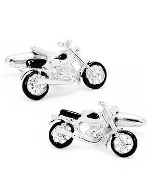 Vintage Motorcycle Cufflinks - Nickel Plated - Black Enamel Accents - CLB267_6a200db3-e756-4b15-aa64-fc617a13c62d