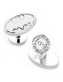 DC Comics Silver Batman Cufflinks - Bat Symbol Top - DC Comics Logo Bottom - DC-OBL-SL_3034095c-b306-46be-bd47-4102231d7bbd