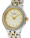 Citizen Quartz Ladies Two-Tone Crystal Watch - Champagne Dial - Bracelet - EJ6044-51PA