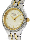 Citizen Quartz Ladies Two-Tone Crystal Watch - Champagne Dial - Bracelet - EJ6044-51PA