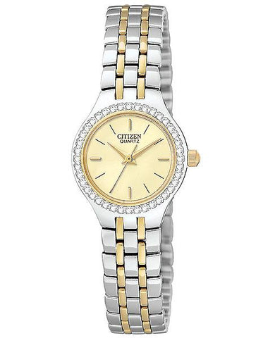 Citizen Quartz Ladies Two-Tone Crystal Watch - Champagne Dial - Bracelet - EJ6044-51P