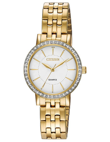 Citizen Quart Ladies Watch - Gold-Tone - Crystal Bezel -  White Dial - Bracelet - EL3042-84A_1b5e221f-eaee-4176-84ac-44380fa0136d