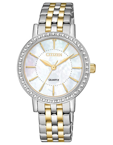 Citizen Quartz Ladies Watch - Two-Tone - Mother of Pearl - Crystal Bezel - EL3044-89D