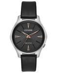 Citizen Eco-Drive L Modena Watch - Black Dial - Black Vegan Leather Strap - EM0591-01E