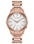 Citizen Eco-Drive L Modena Womens Watch - Rose Gold-Tone - White Dial - EM0593-56A