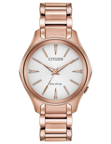 Citizen Eco-Drive L Modena Womens Watch - Rose Gold-Tone - White Dial - EM0593-56A