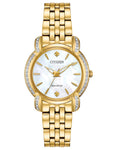 Citizen Ladies Eco-Drive Jolie Watch - Gold-Tone - Diamond Accents - MOP Dial - EM0692-54D