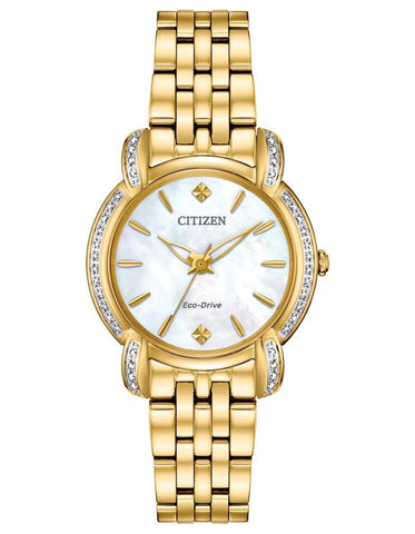 Citizen Ladies Eco-Drive Jolie Watch - Gold-Tone - Diamond Accents - MOP Dial - EM0692-54D