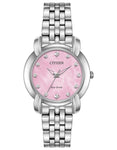 Citizen Ladies Eco-Drive Jolie Watch - Stainless Steel - Diamond Markers - Pink - EM0710-54Y