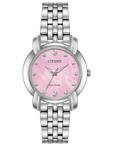 Citizen Ladies Eco-Drive Jolie Watch - Stainless Steel - Diamond Markers - Pink - EM0710-54Y