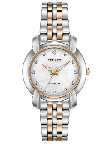 Citizen Ladies Eco-Drive Jolie Watch - Rose-Gold & Stainless - Diamond Markers - EM0716-58A