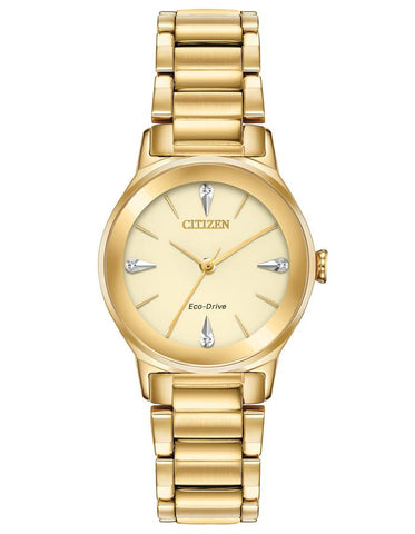 Citizen Eco-Drive Axiom Women's - Gold-Tone - Diamonds - Champagne Dial-Bracelet - EM0732-51P