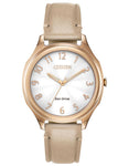 Citizen DRIVE LTR Womens - Rose Gold-Tone - Silver-Tone Dial - Vegan Leather - EM0753-01A