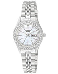 Citizen Quartz Swarovski Crystal Day/Date Ladies Watch - MOP Dial - Stainless - EQ0530-51D