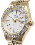 Citizen Quartz Gold-Tone Crystal Ladies Watch - MOP Dial - Bracelet - Day/Date - EQ0532-55DA