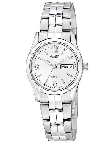 Citizen Quartz Ladies Day/Date Watch - Silver-Tone Dial - Steel Case & Bracelet - EQ0540-57A