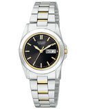 Citizen Quartz Ladies Two-Tone Day/Date Watch - Black Dial - 30 Meter WR - EQ0564-59E