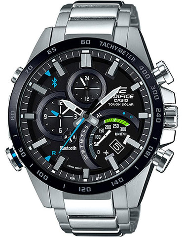 Casio Edifice Black Lable Bluetooth - Black Dial with Blue Accents - Stainless - EQB501XDB-1A