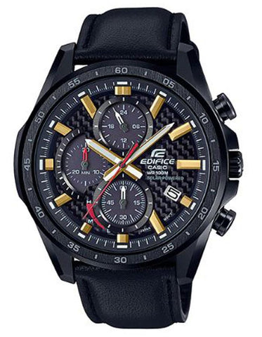 Casio Edifice EQS900 Series Mens Watch - Chrono - Carbon Dial - Leather - Date - EQS900CL-1A