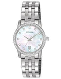 Citizen Quartz Ladies Swarovski Crystal Dress - Stainless Steel - MOP Dial - EU6030-56D