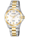 Citizen Quartz Ladies Watch -Two-Tone - White - Crystals - Date - Bracelet - EU6084-57A