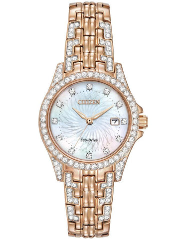 Citizen Ladies Crystal Silhouette Watch - Rose Gold-Tone - Mother of Pearl Dial - EW1228-53D