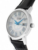 Citizen Eco-Drive Ladies Strap Watch - White/Silver Dial w/ Herringbone - Steel - EW1568-04AA