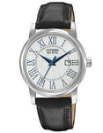 Citizen Eco-Drive Ladies Strap Watch - White/Silver Dial w/ Herringbone - Steel - EW1568-04A