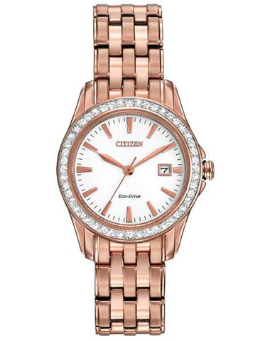 Citizen Ladies Silhouette Crystal - Pink Gold-Tone - White Dial - Date - EW1903-52A