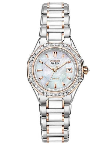 Citizen Ladies Signature Octavia 41 Diamond Dress Watch - Two-Tone Ceramic - EW2196-52D