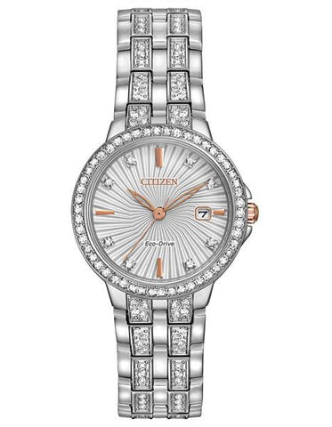 Citizen Eco-Drive Womens Watch - Swarovski Crystals - Stainless Steel - Date - EW2340-58A