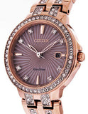 Citizen Eco-Drive Womens Watch - Swarovski Crystals - Rose Gold-Tone - Date - EW2348-56AA