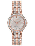 Citizen Eco-Drive Womens Watch - Swarovski Crystals - Rose Gold-Tone - Date - EW2348-56A