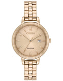 Citizen Eco-Drive Womens Chandler Watch - Rose Gold-Tone - Bracelet - Date - EW2443-55X