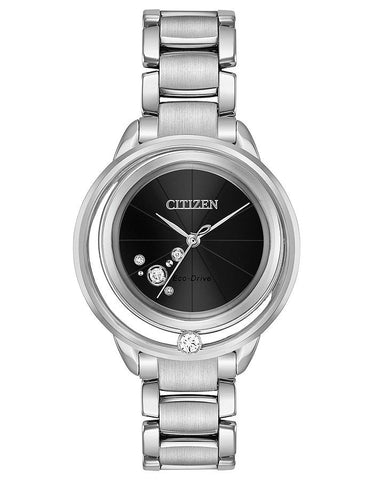 Citizen Eco-Drive L Sunrise Solitare - Black Dial - Diamond Crystal - Stainless - EW5520-50E