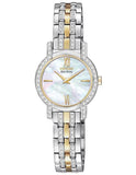 Citizen Eco-Drive Silhouette Crystal Two-Tone Ladies Watch - Mother-of-Pearl - EX1244-51D