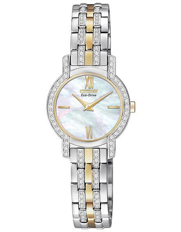 Citizen Eco-Drive Silhouette Crystal Two-Tone Ladies Watch - Mother-of-Pearl - EX1244-51D