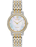 Citizen Eco-Drive Womens Silhouette Crystal Watch - Two-Tone - Bracelet - MOP - EX1484-57D