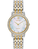 Citizen Eco-Drive Womens Silhouette Crystal Watch - Two-Tone - Bracelet - MOP - EX1484-57D