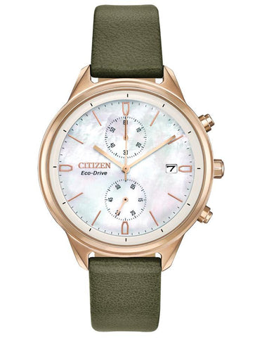 Citizen Ladies Eco-Drive Chandler Watch - Chronograph - MOP - Vegan Leather - FB2008-01D