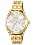 Citizen DRIVE LTR Womens Watch - Gold-Tone - Bracelet - Crystal - Day/Date - FD2052-58A