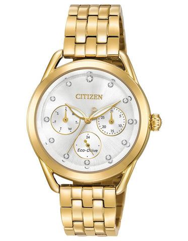 Citizen DRIVE LTR Womens Watch - Gold-Tone - Bracelet - Crystal - Day/Date - FD2052-58A