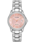 Citizen Ladies Silhouette Crystal - Pink Sunray Dial - Bracelet - Date - FE1140-86X