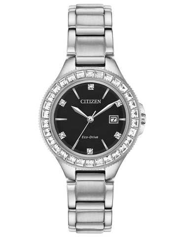 Citizen Ladies Eco-Drive Silhouette Watch - Crystals - Stainless Steel - Black - FE1190-53E