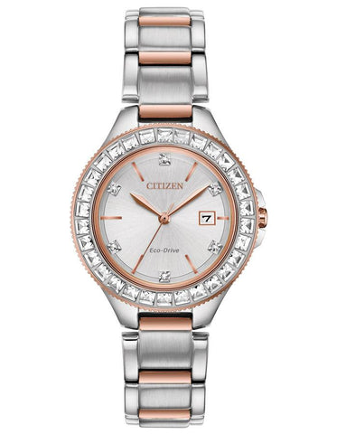 Citizen Ladies Eco-Drive Silhouette Watch - Crystals - Rose-Gold & Stainless - FE1196-57A