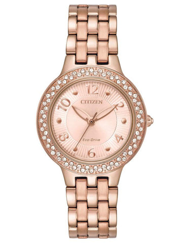 Citizen Womens Eco-Drive Silhouette - Swarovski Crystals - Rose-Tone - Bracelet - FE2083-58Q