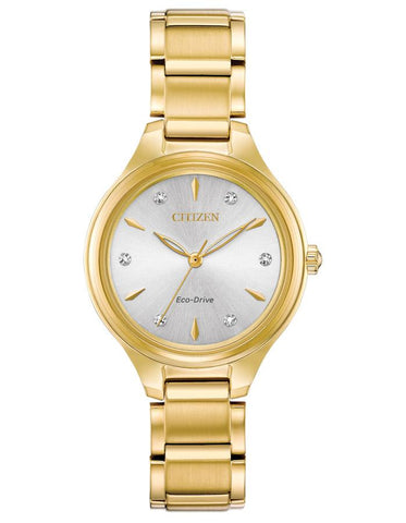 Citizen Ladies Eco-Drive Corso Watch - Gold-Tone - Diamond Markers - Bracelet - FE2102-55A