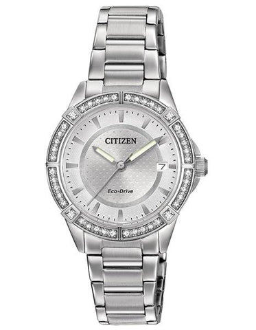 Citizen DRIVE POV Ladies Crystal Watch - Stainless Steel - Bracelet - Date - FE6060-51A